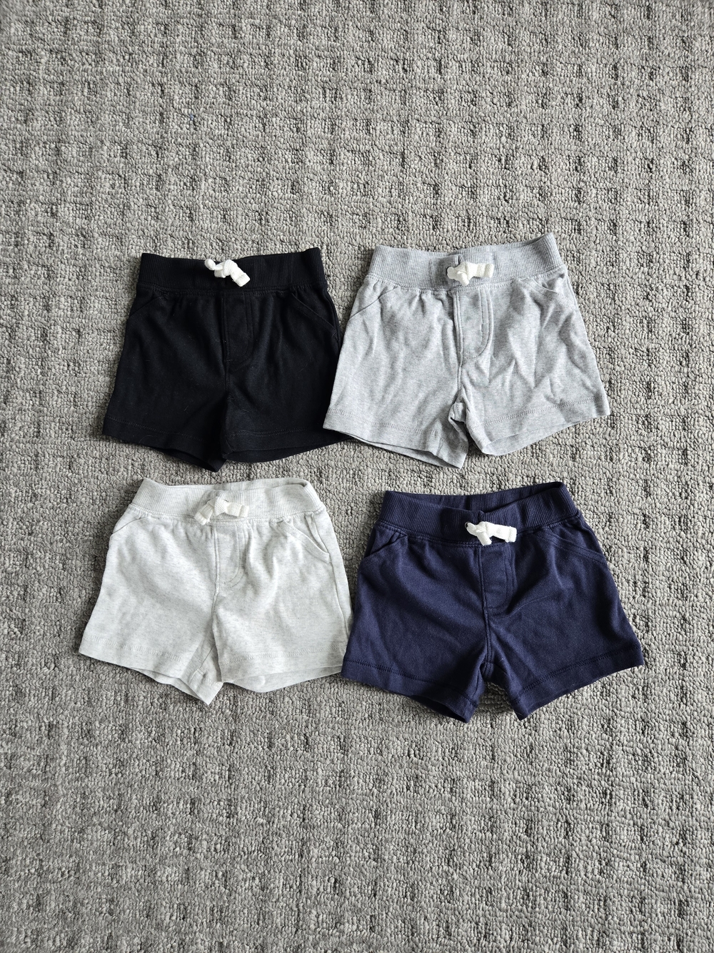 Kids Cotton Drawstring Shorts - Black, Light Gray, Heather Gray, Navy